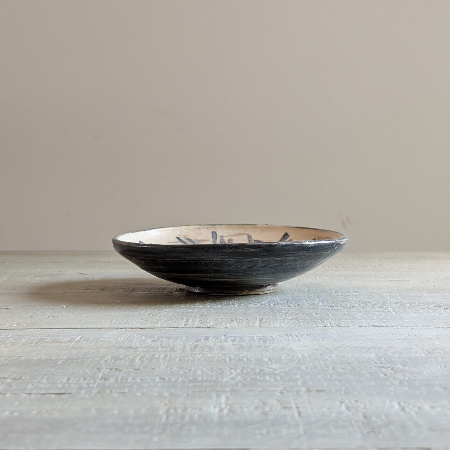 Studio Pottery Beige & Black Plate