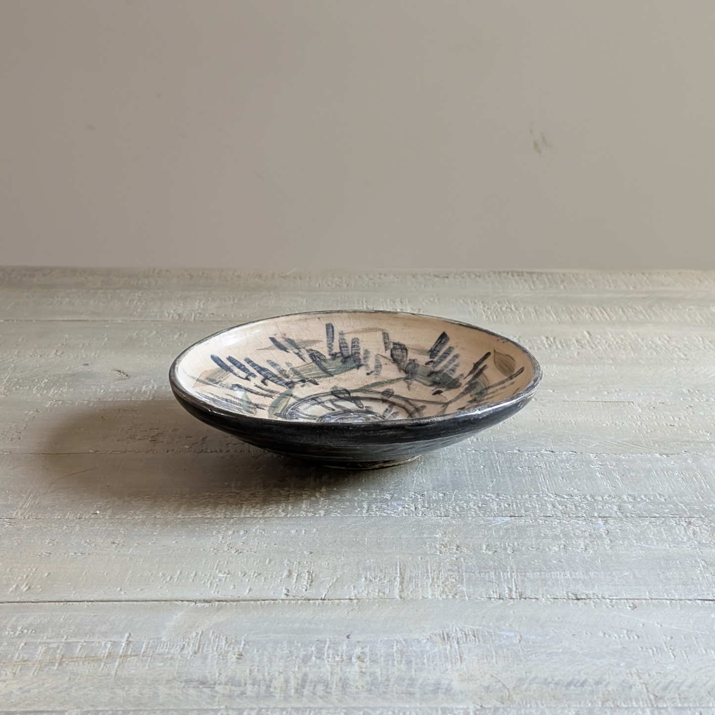 Studio Pottery Beige & Black Plate
