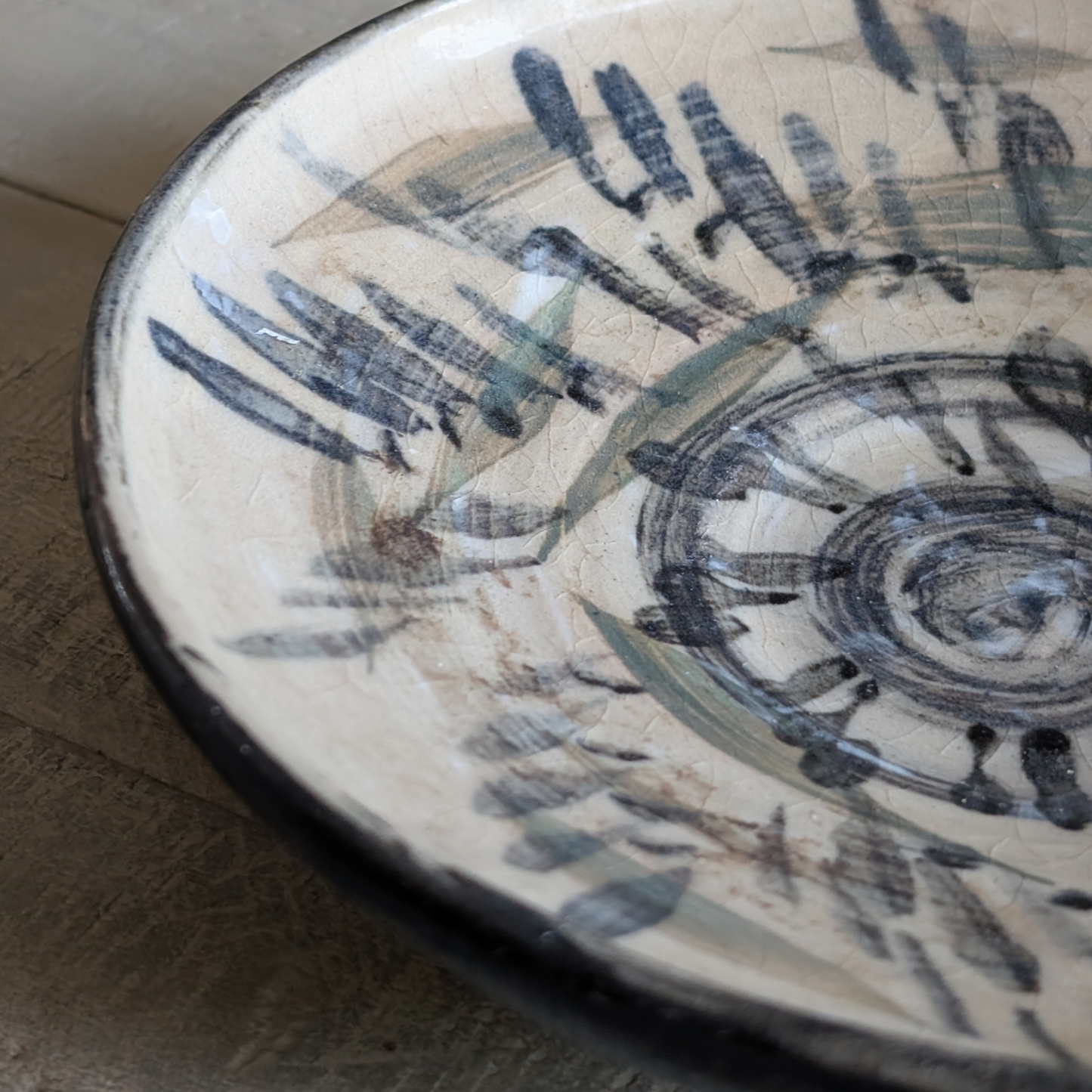 Studio Pottery Beige & Black Plate