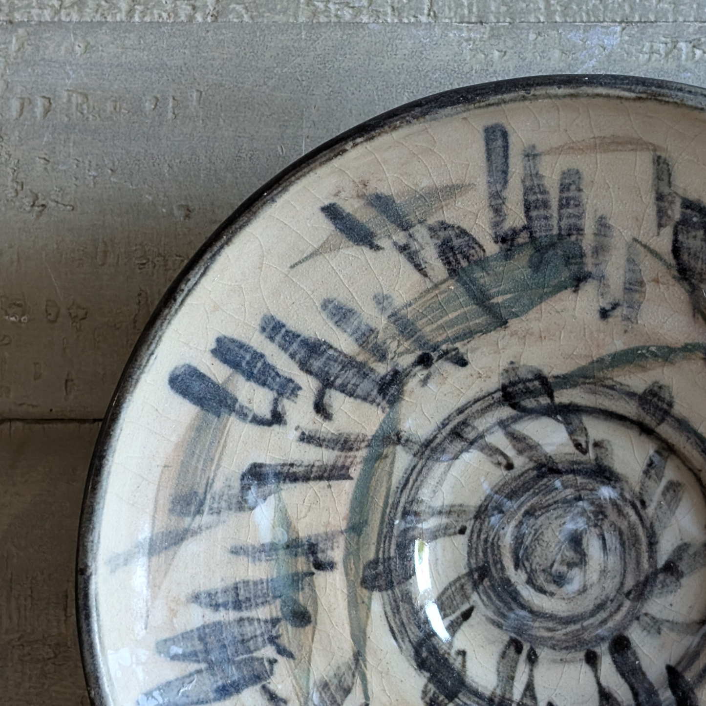 Studio Pottery Beige & Black Plate
