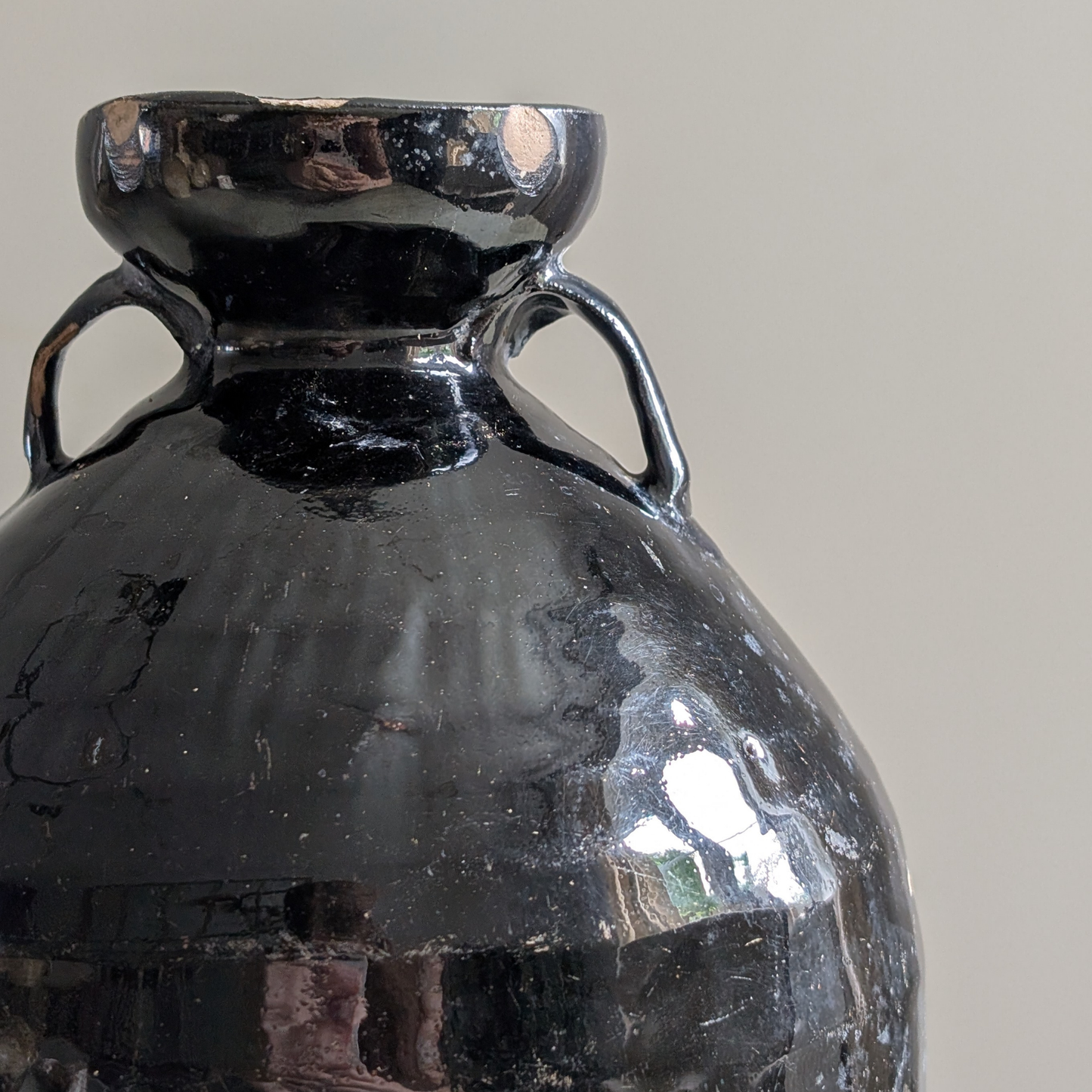 Large Black Chinese Handled Bottle