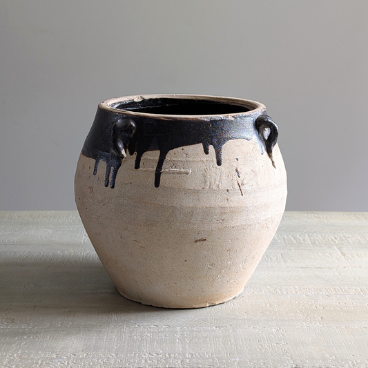 Large Half Glaze Brown Confit Pot 2