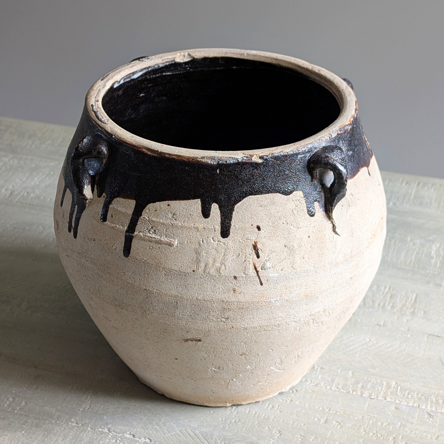 Large Half Glaze Brown Confit Pot 2