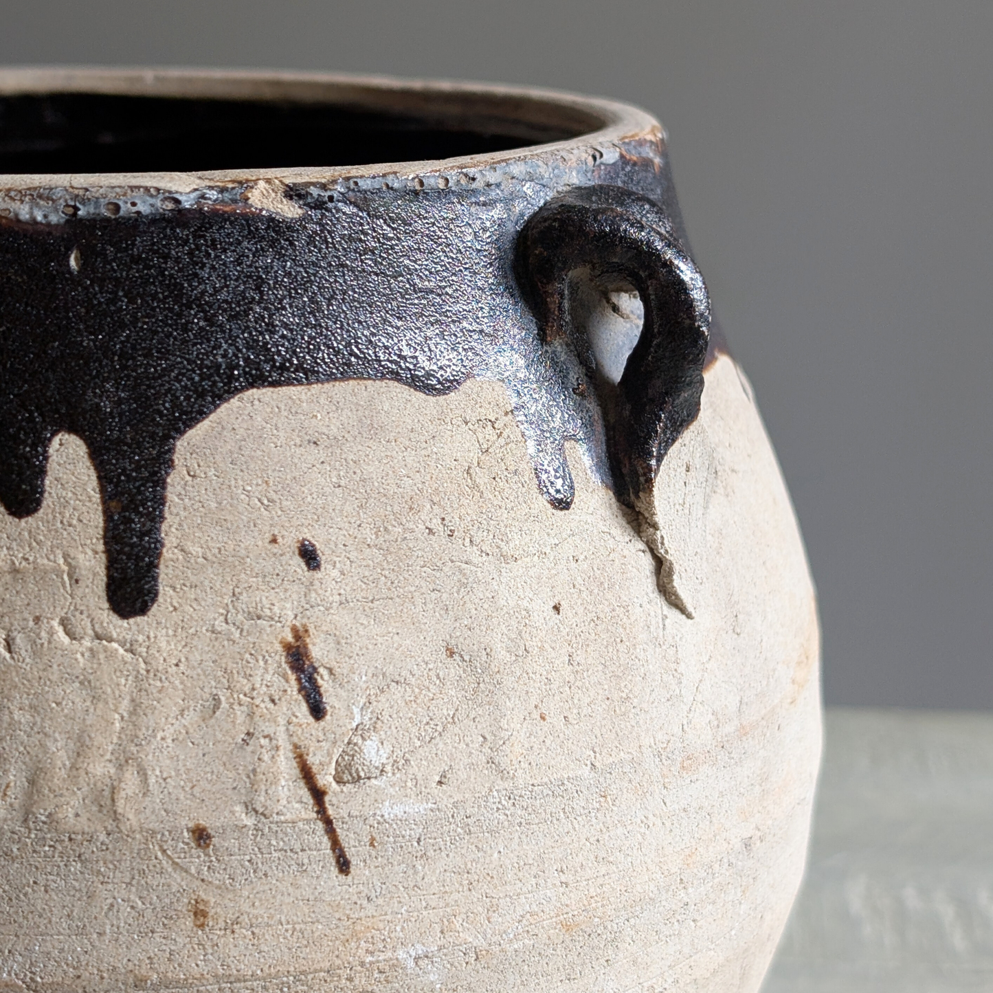 Large Half Glaze Brown Confit Pot 2