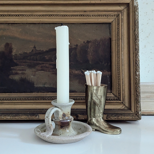Vintage Speckled Stoneware Candle Holder