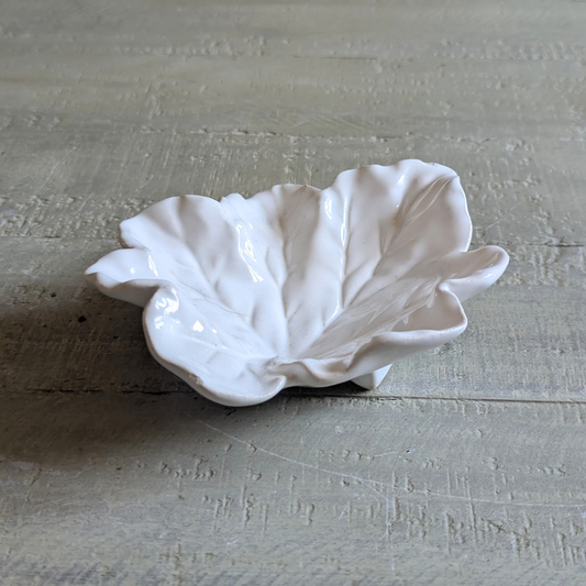 Vintage Majolica White Leaf Dish