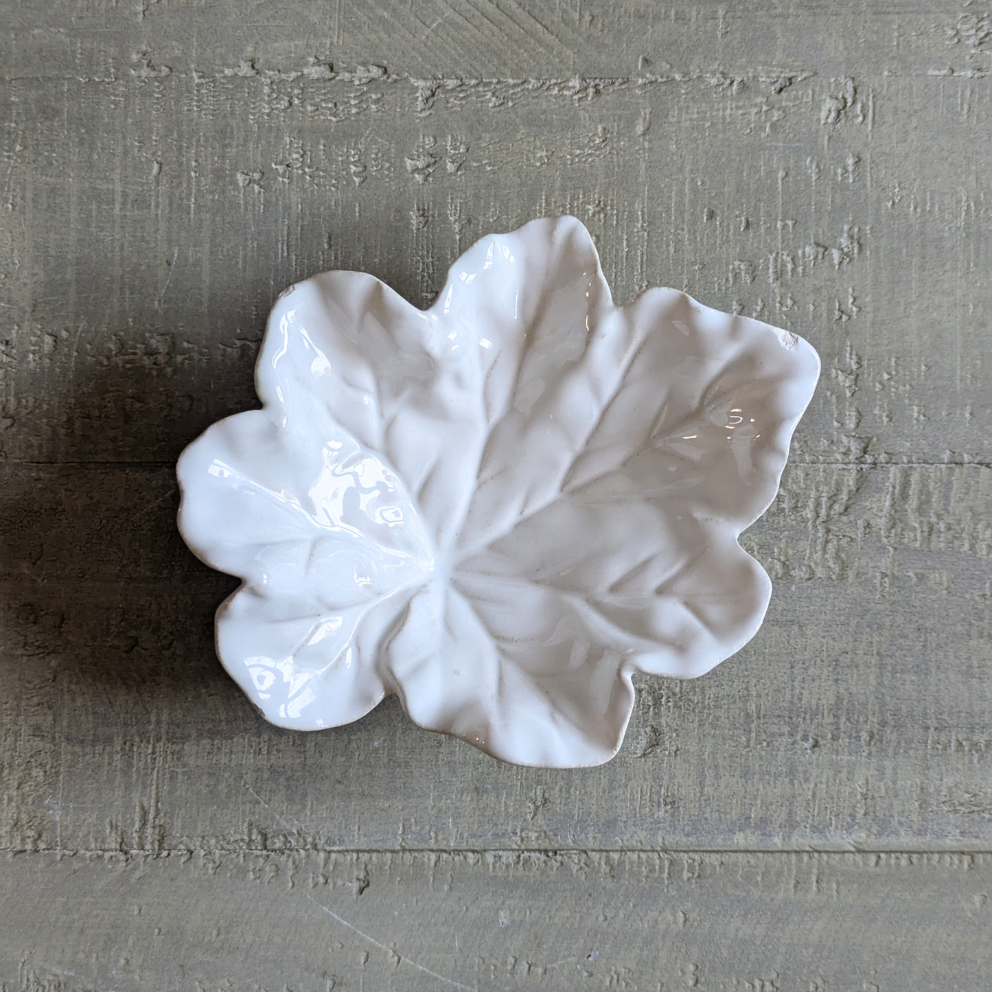 Vintage Majolica White Leaf Dish