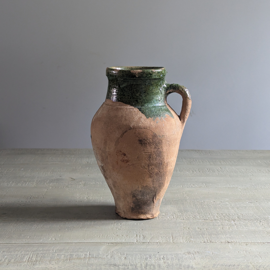 Small Half Glaze Green Turkish Pot