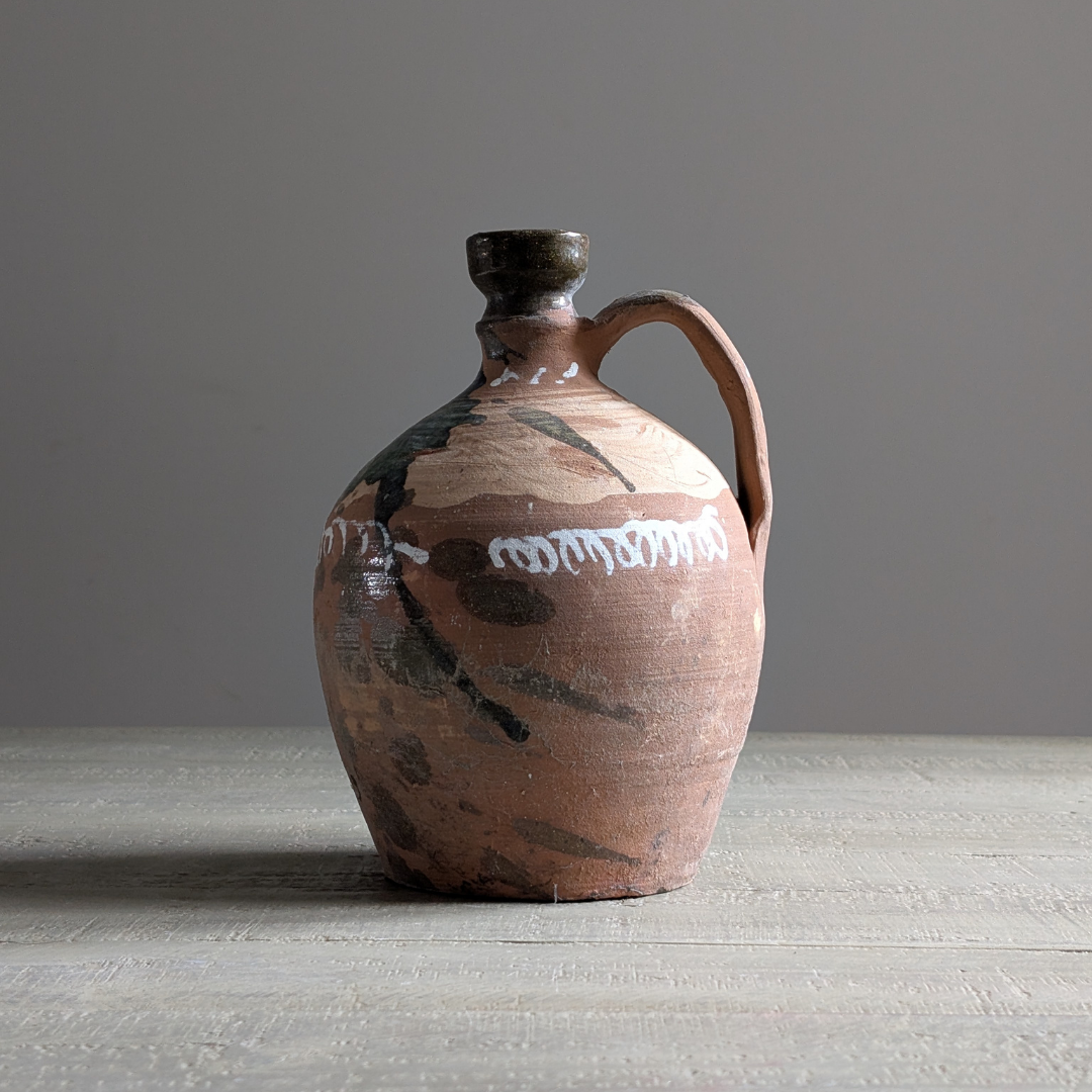 Spanish Terracotta Jug with Green Glaze