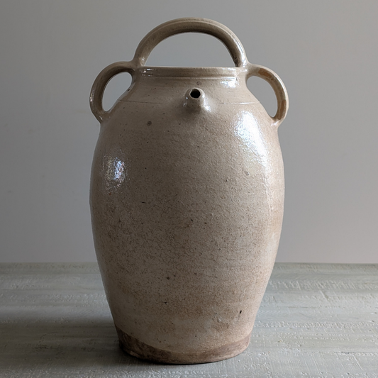 Large Beige Glazed Nut Oil Pot
