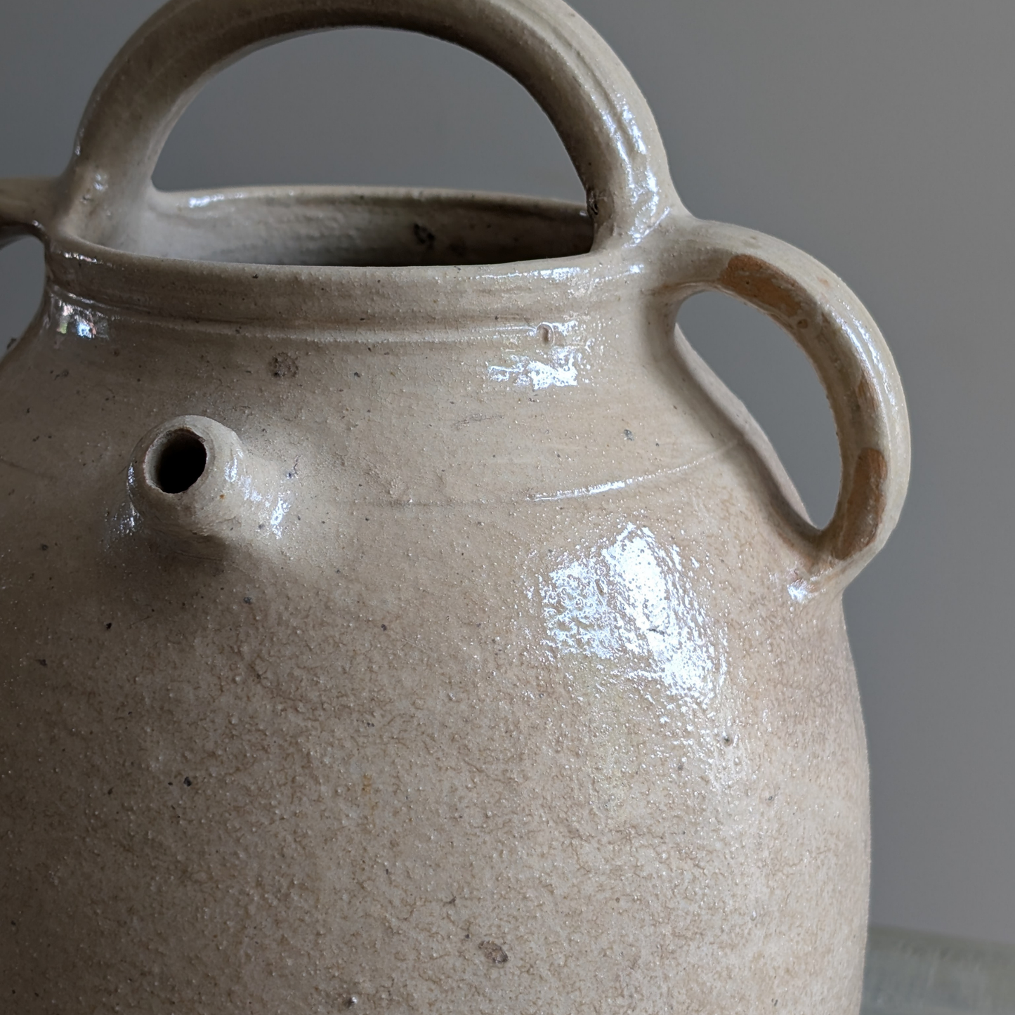 Large Beige Glazed Nut Oil Pot