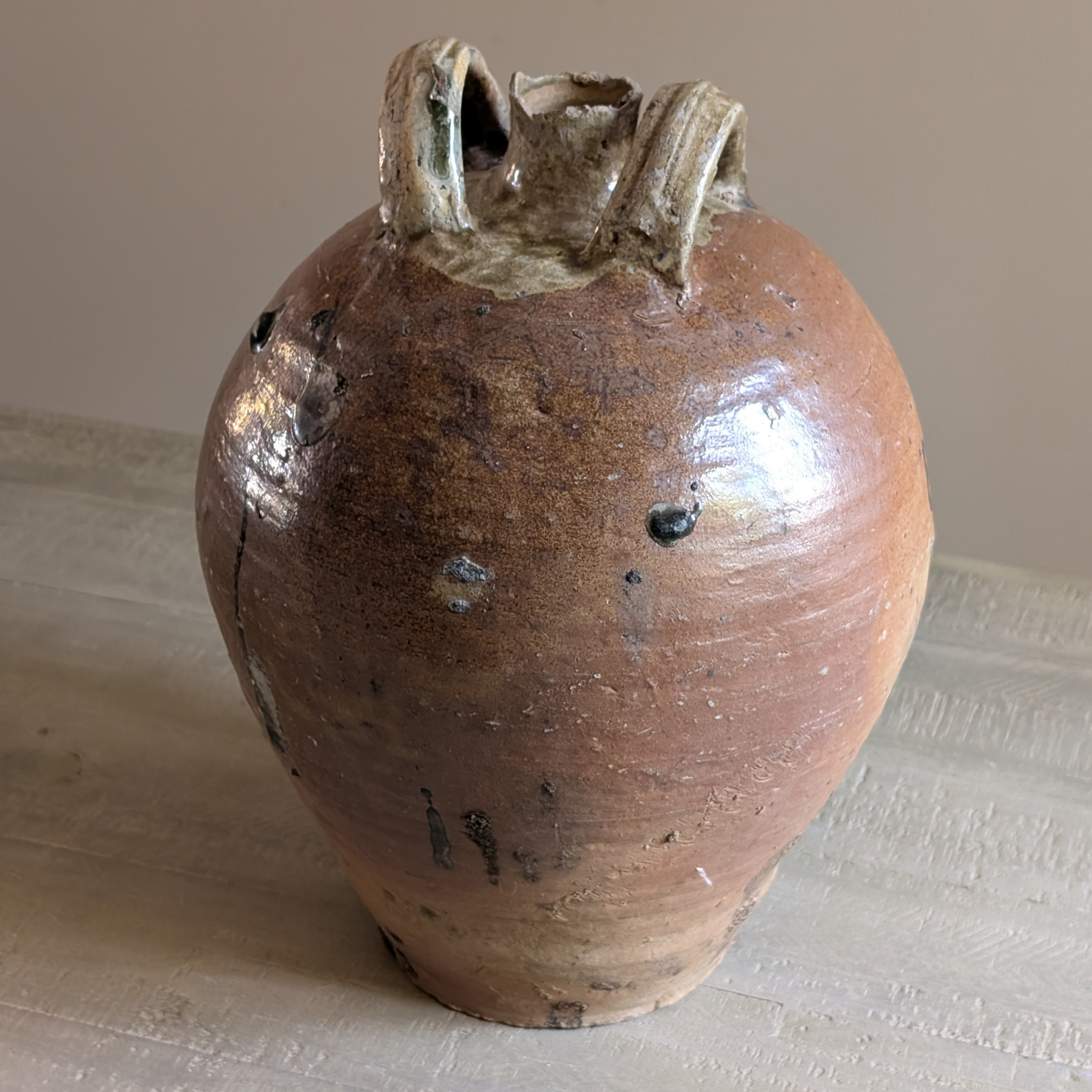 Large French Oil Jug Grey Glazed Spout