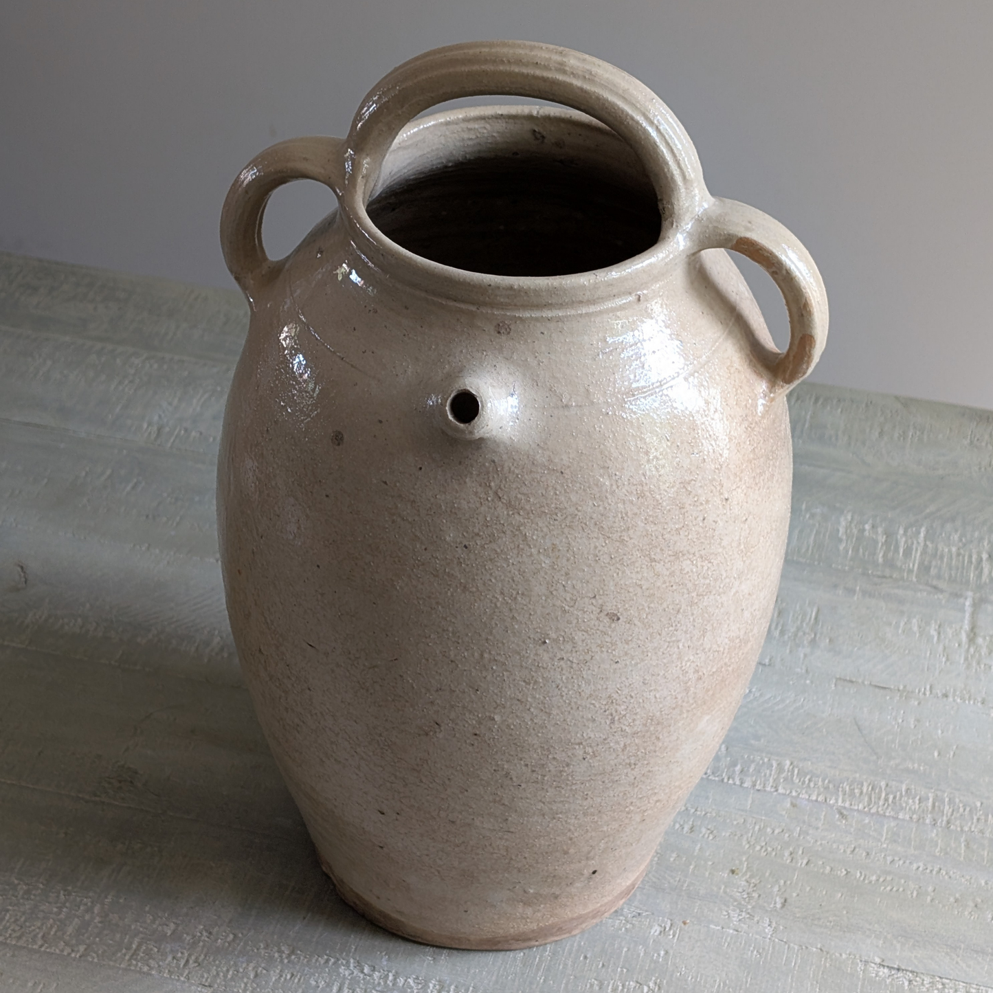Large Beige Glazed Nut Oil Pot