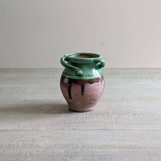Small Green Glazed Twisted Handle Pot