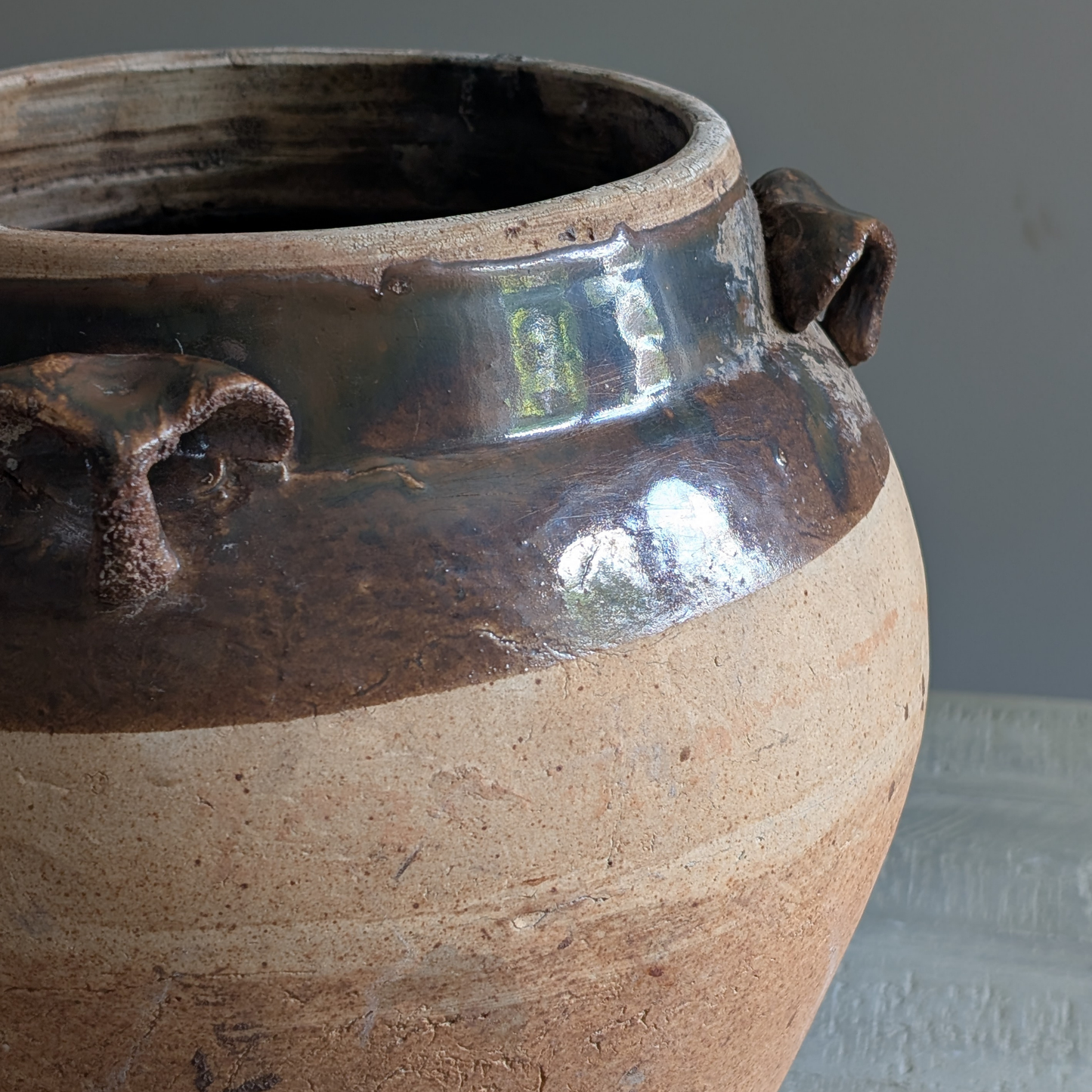 Large Half Glaze Brown Pot