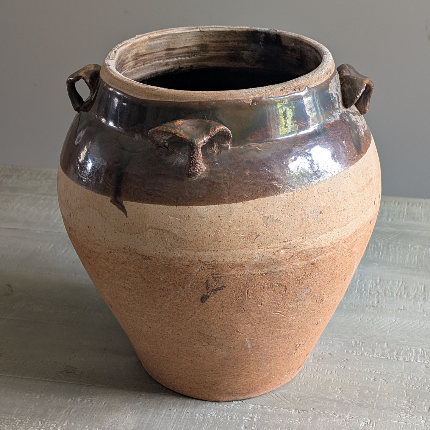 Large Half Glaze Brown Pot