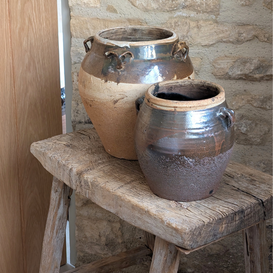 Large Half Glaze Brown Pot