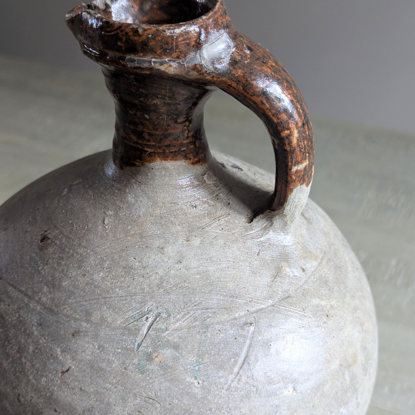 Grey & Brown French Oil Jug