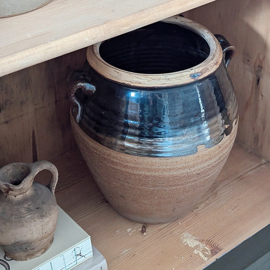 Large Half Glaze Brown Confit Pot