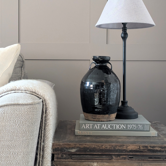 Large Black Chinese Handled Bottle