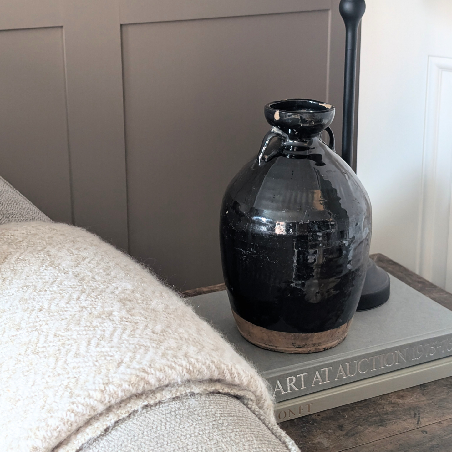 Large Black Chinese Handled Bottle