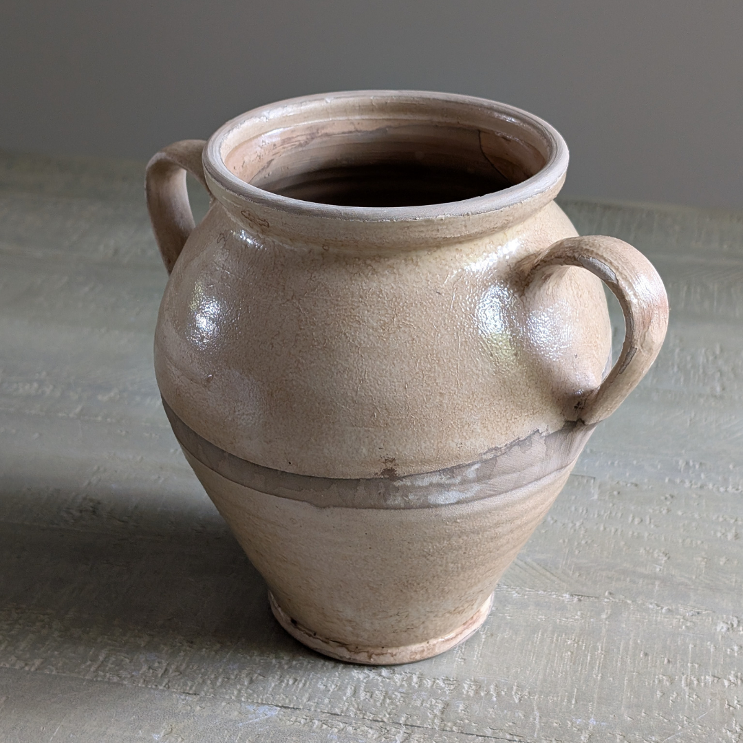 Double Handle Beige Glaze Pot