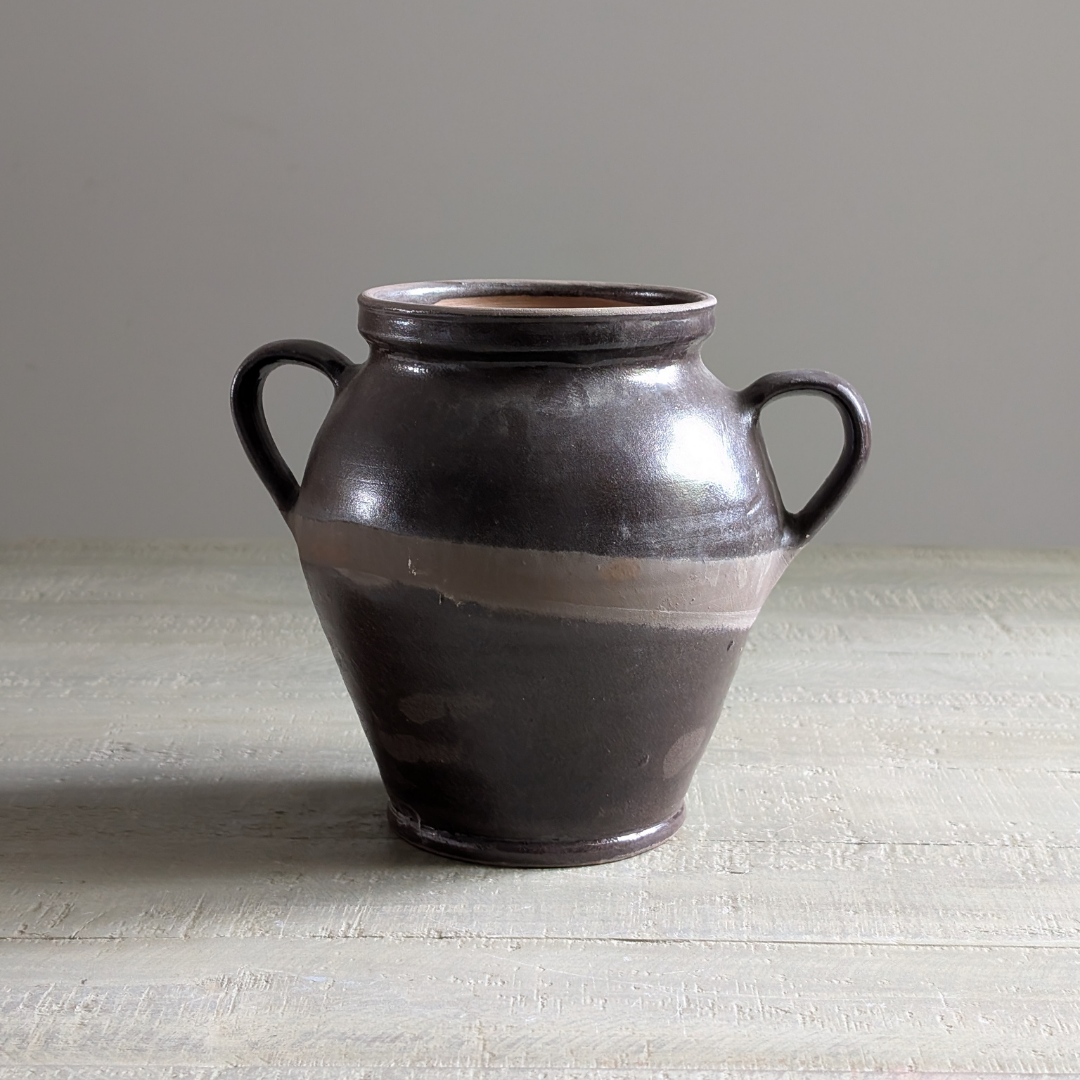 Double Handle Brown Glaze Pot