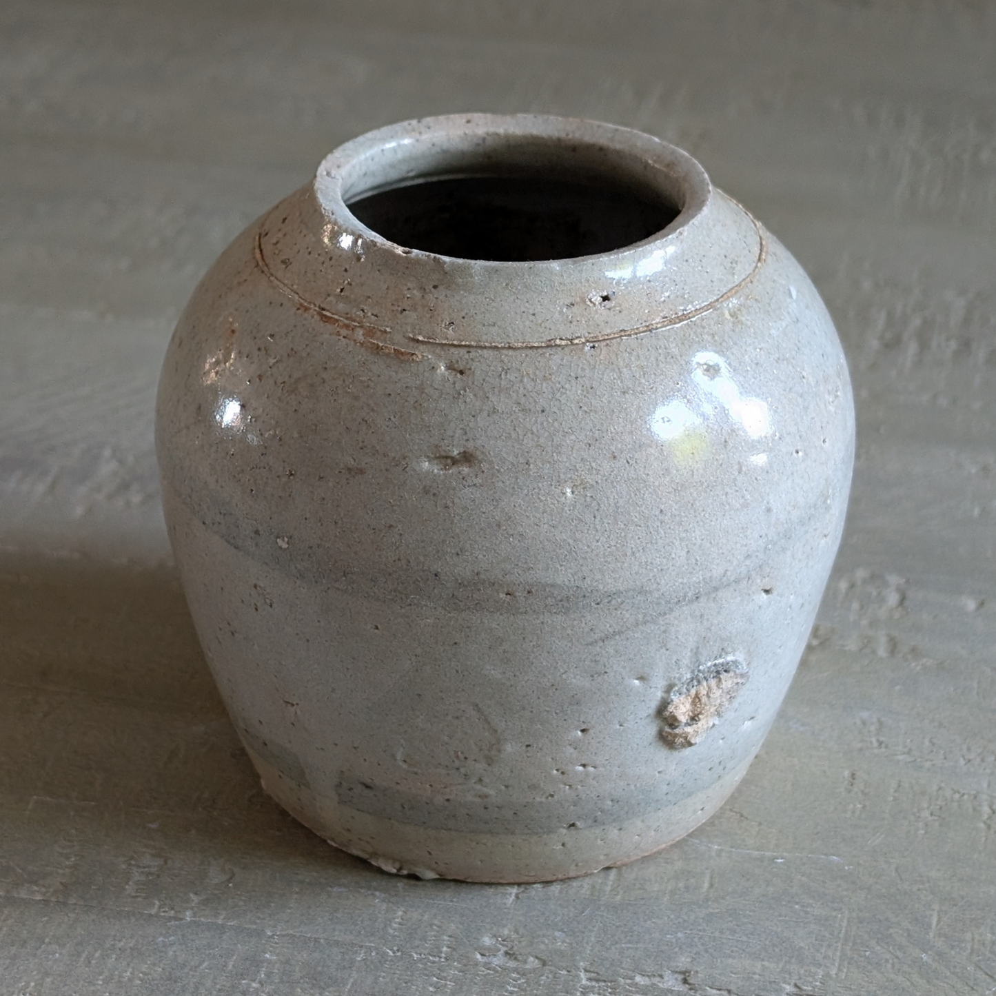 Small Pale Blue Banded Ginger Jar