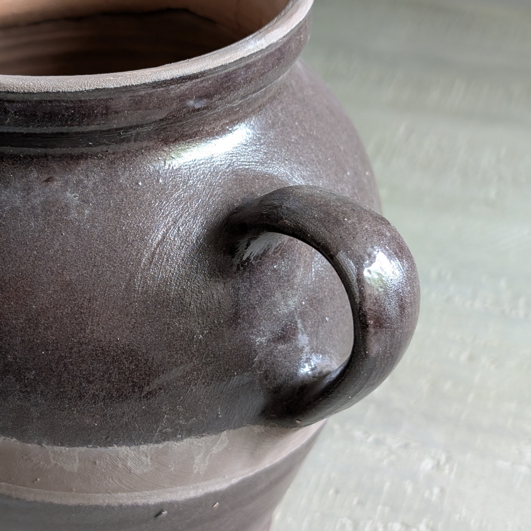 Double Handle Brown Glaze Pot
