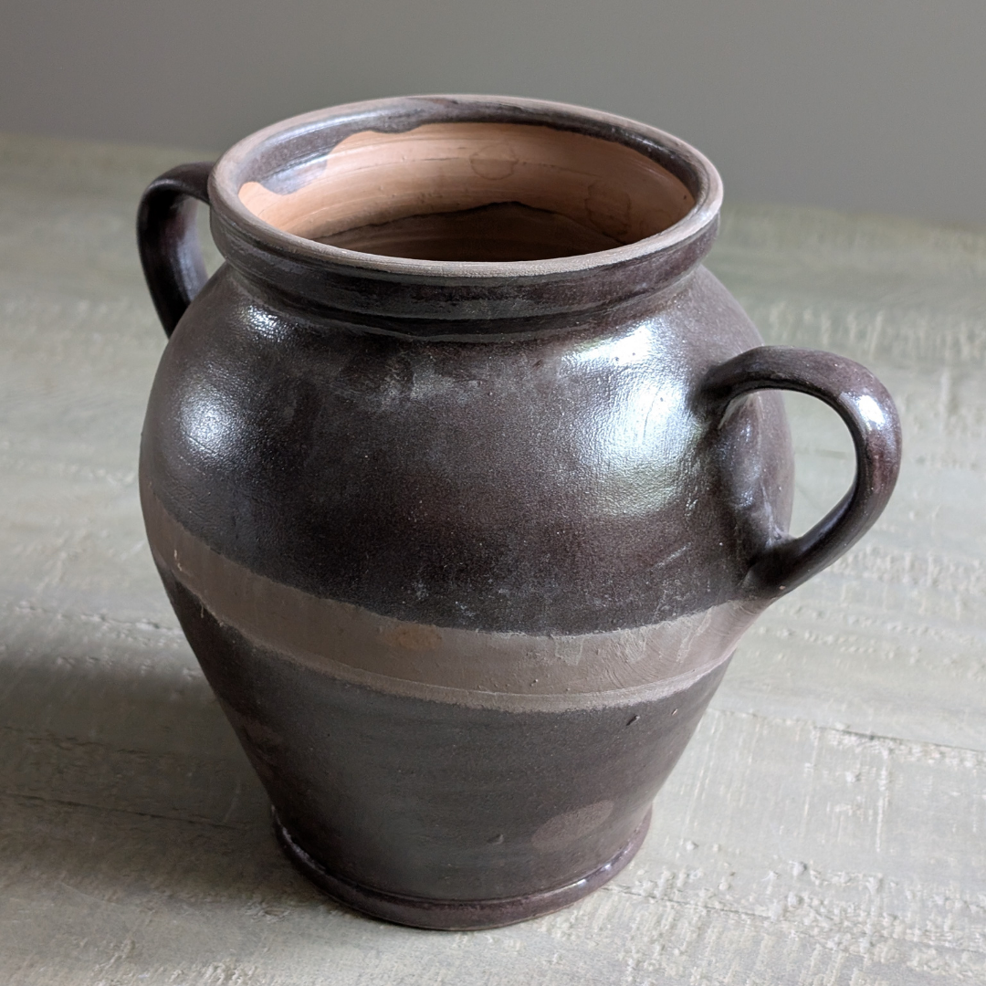 Double Handle Brown Glaze Pot