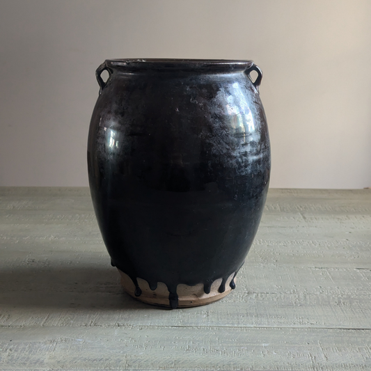 Tall Black Glaze Drippy Pot