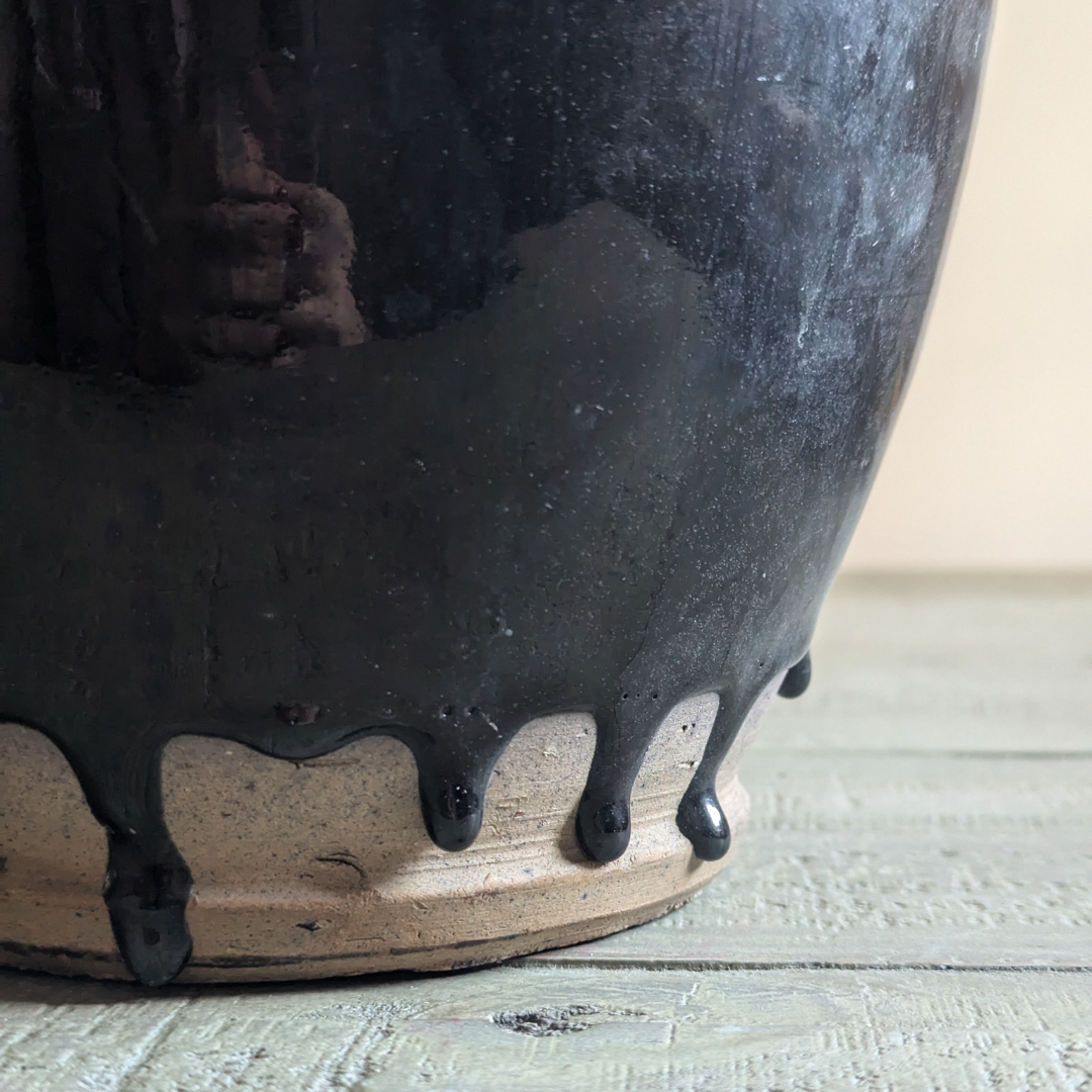 Tall Black Glaze Drippy Pot