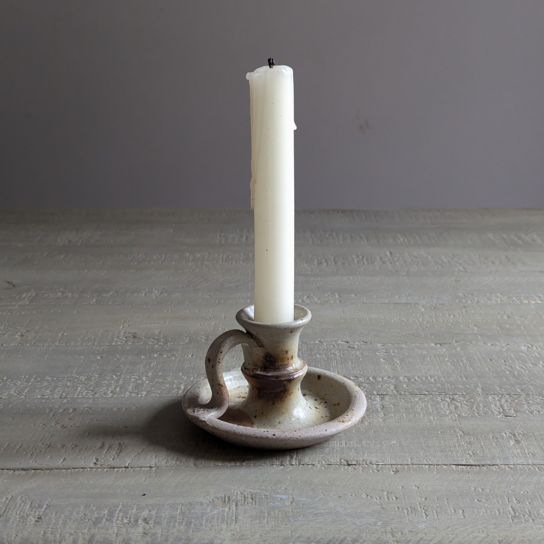 Vintage Speckled Stoneware Candle Holder