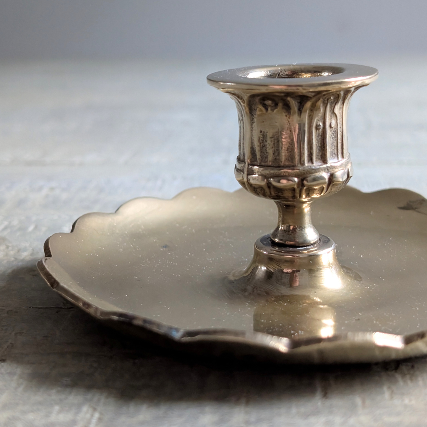 Large Scalloped Brass Candle Holder