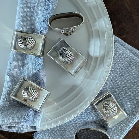 6 Silver Shell Napkin Holders