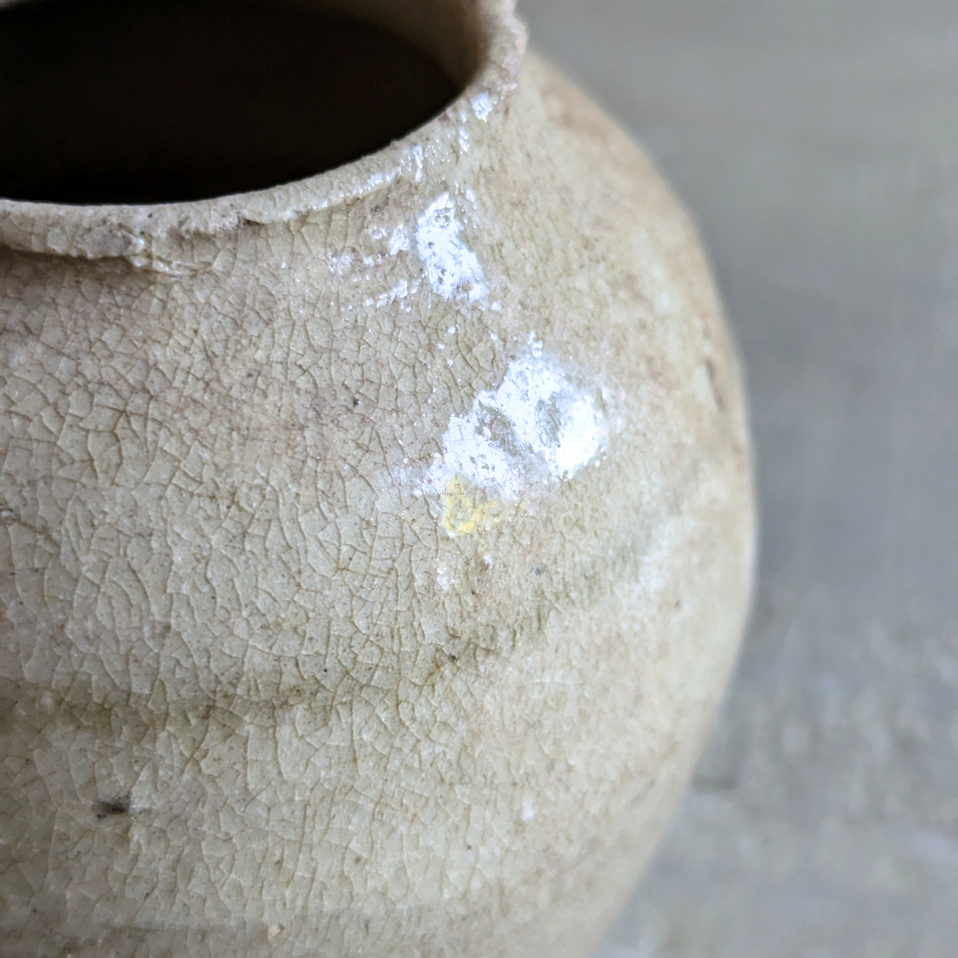 Small Beige Banded Ginger Jar