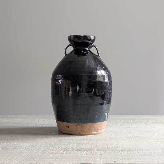 Large Black Chinese Handled Bottle
