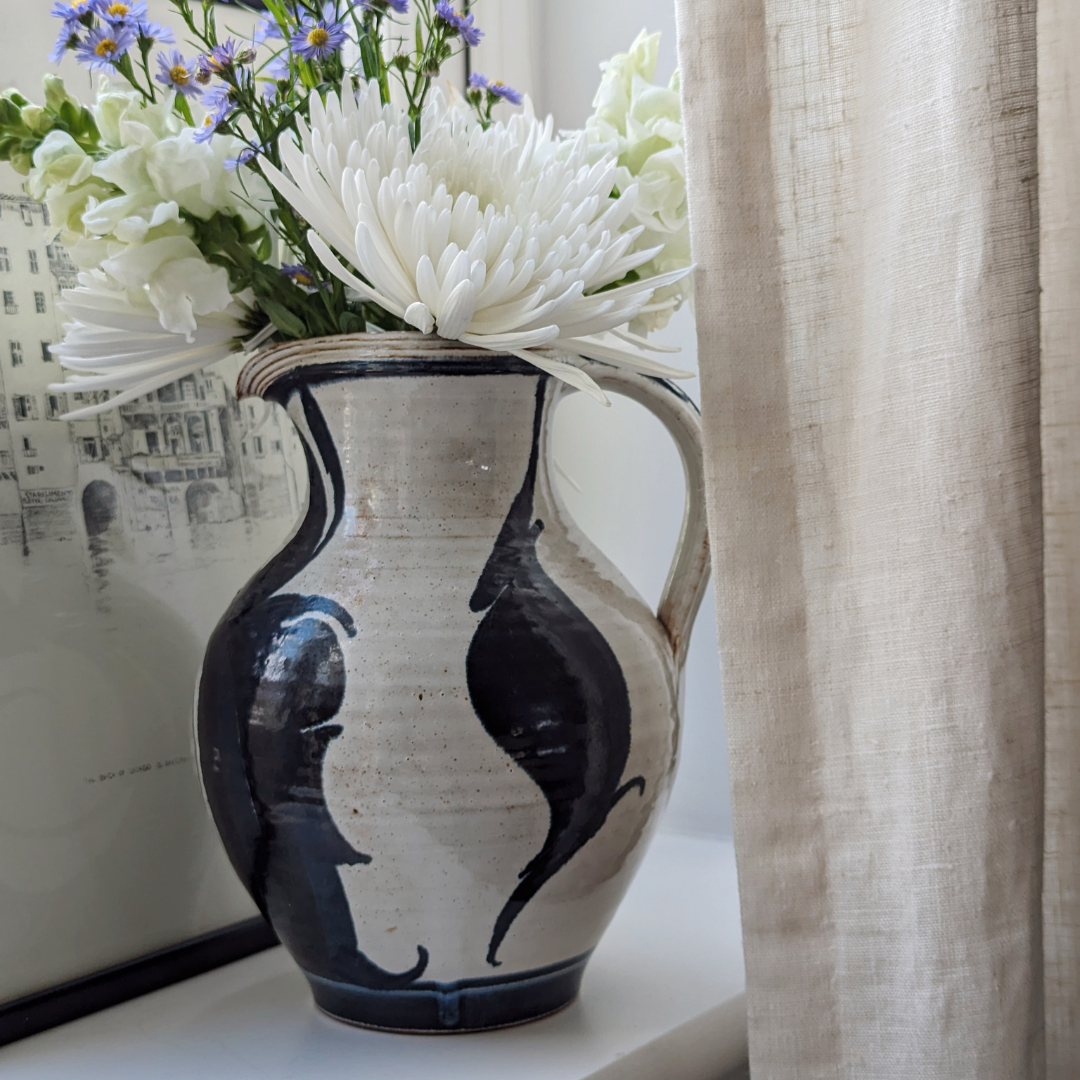 White & Blue Studio Pottery Jug