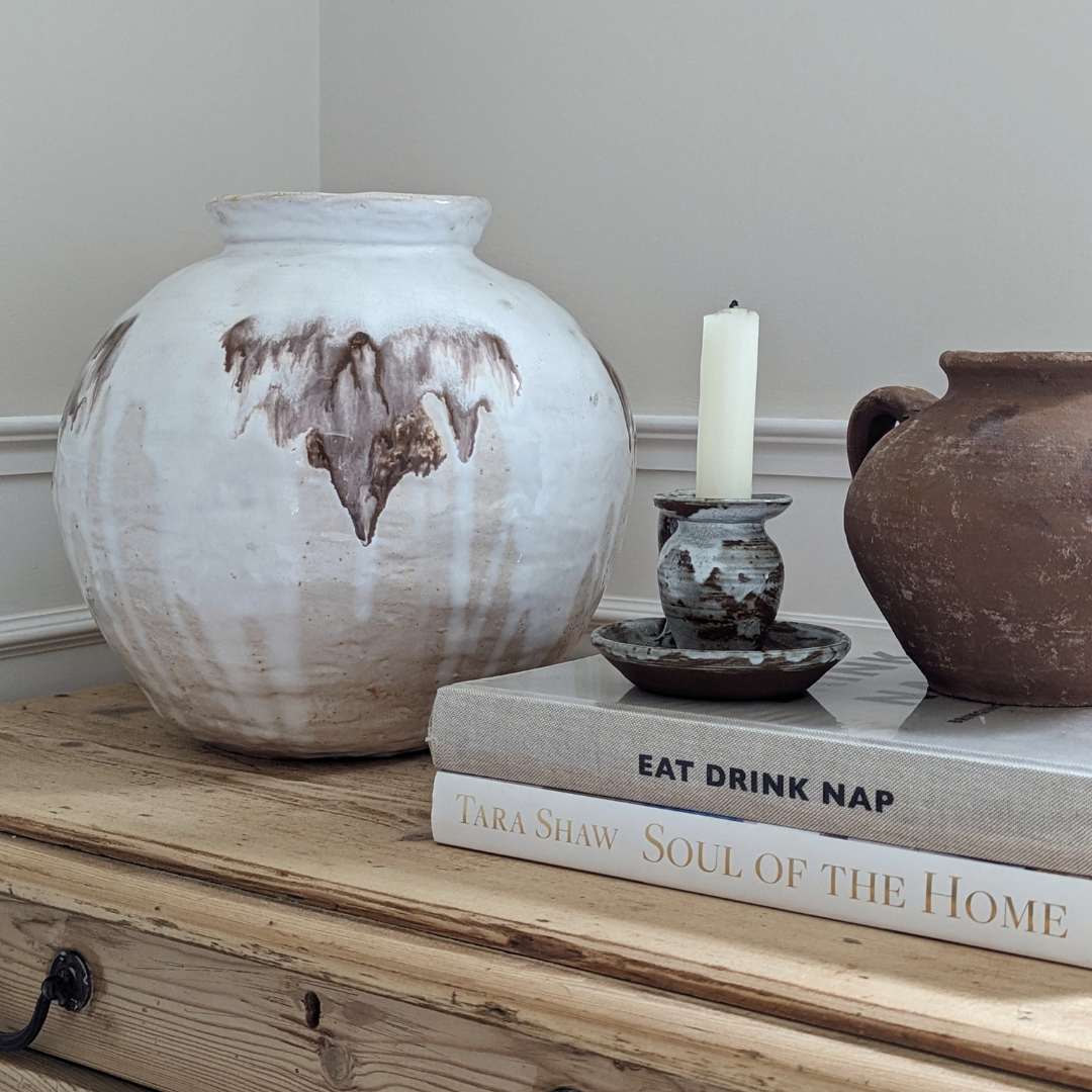 Large White Drip Studio Pottery Pot