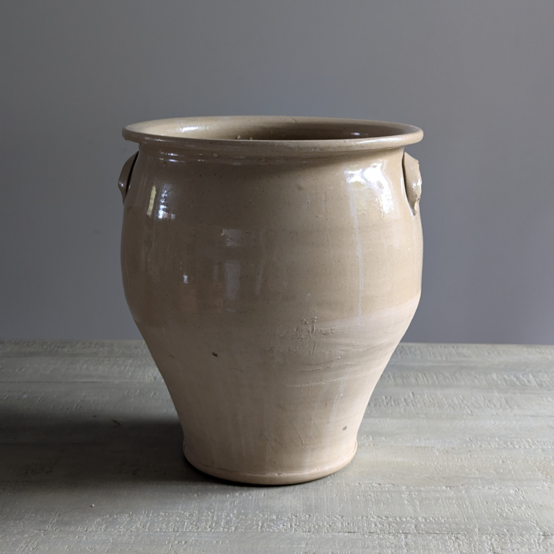 XL Half Glaze Cream Handled Pot