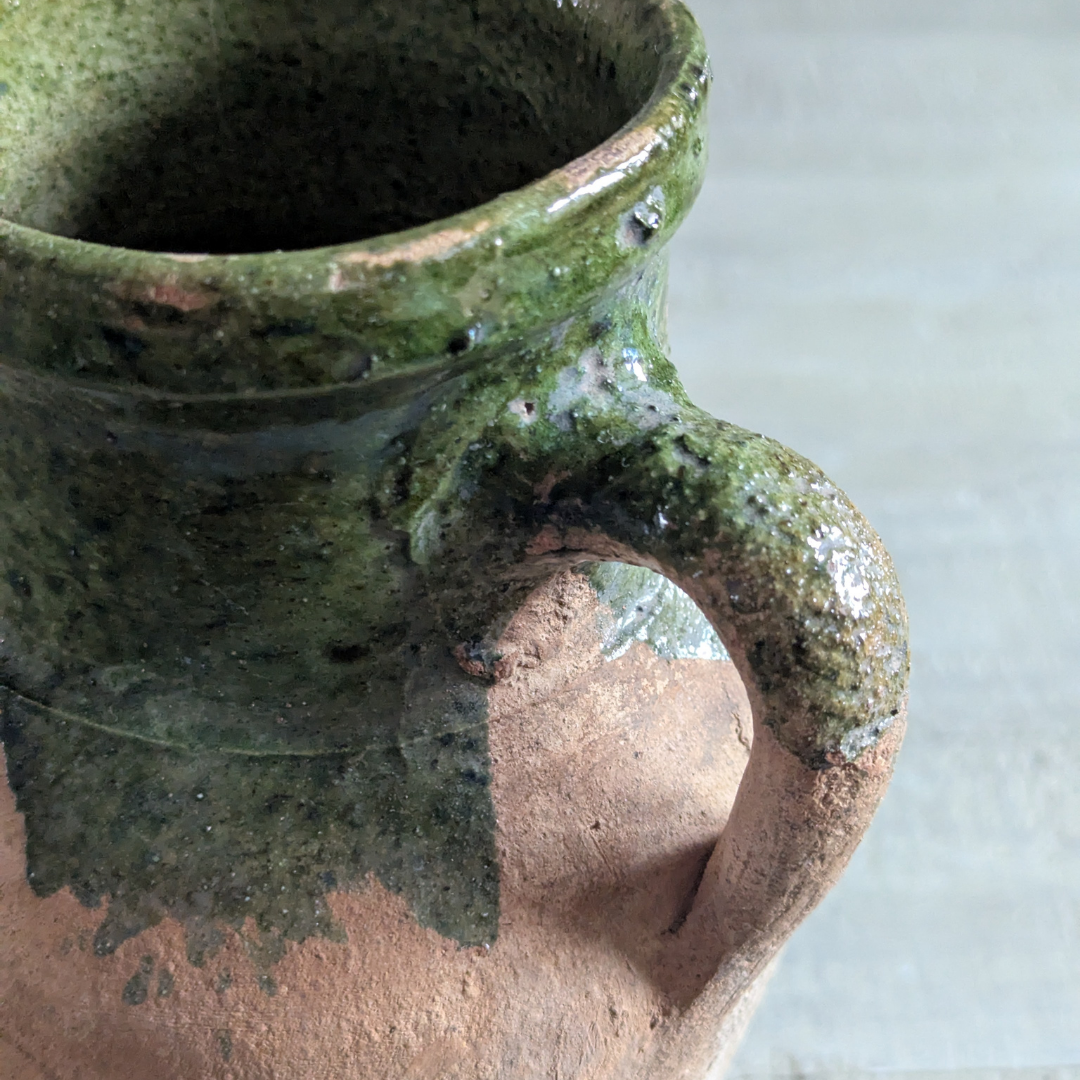 Small Half Glaze Green Turkish Pot