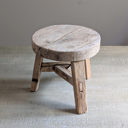 Round Reclaimed Wood Milking Stools