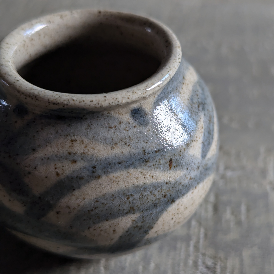 Small Blue Painted Matchstick Pot