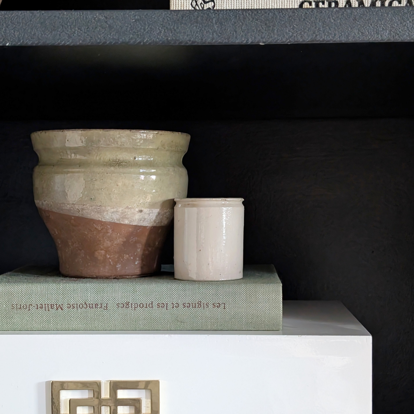 Small Half Glazed Green Pot