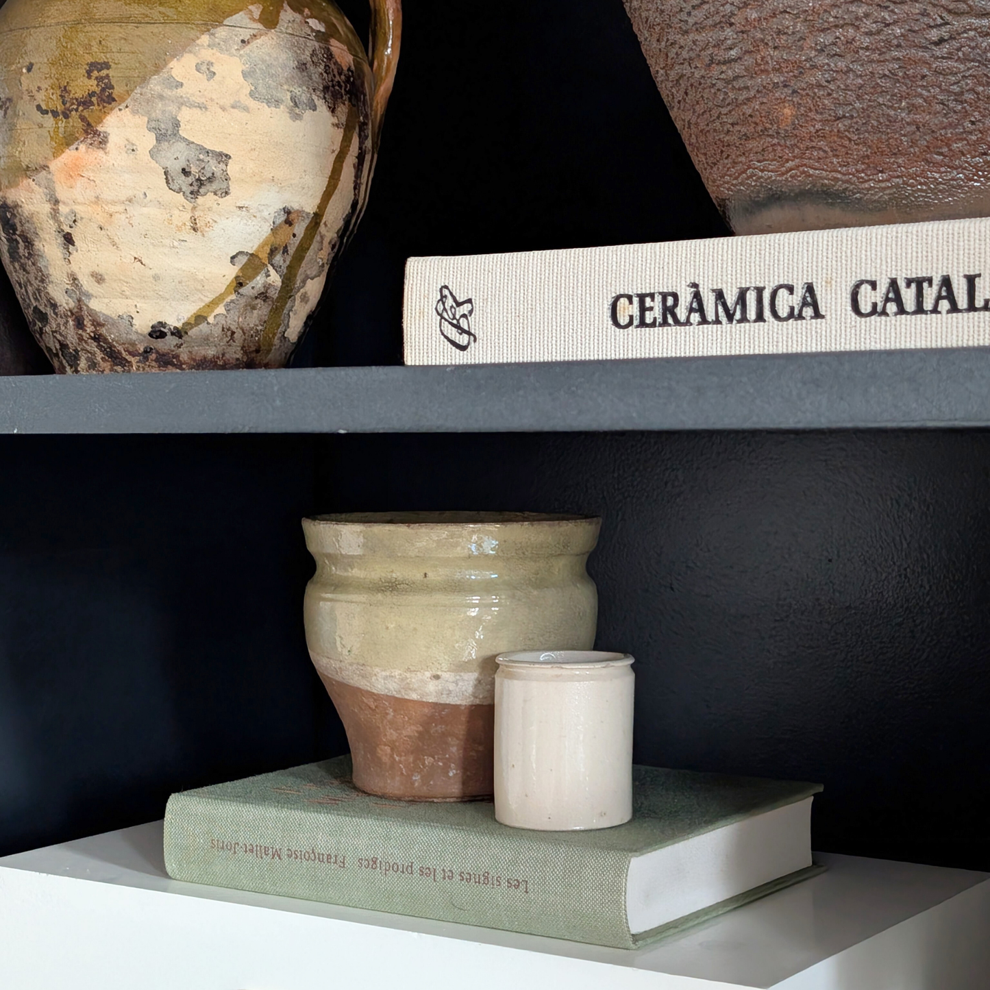 Small Half Glazed Green Pot