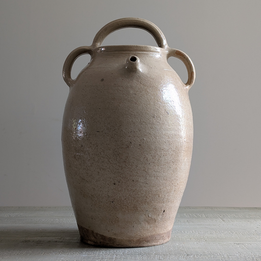 Large Beige Glazed Nut Oil Pot