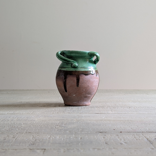 Small Green Glazed Twisted Handle Pot