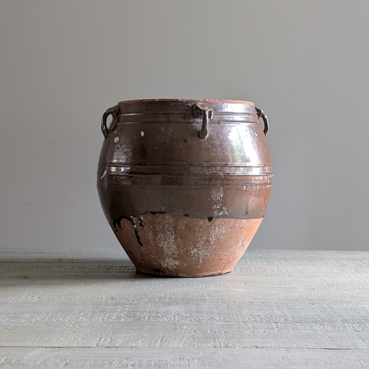 Large Half Glaze Brown Confit Pot 1