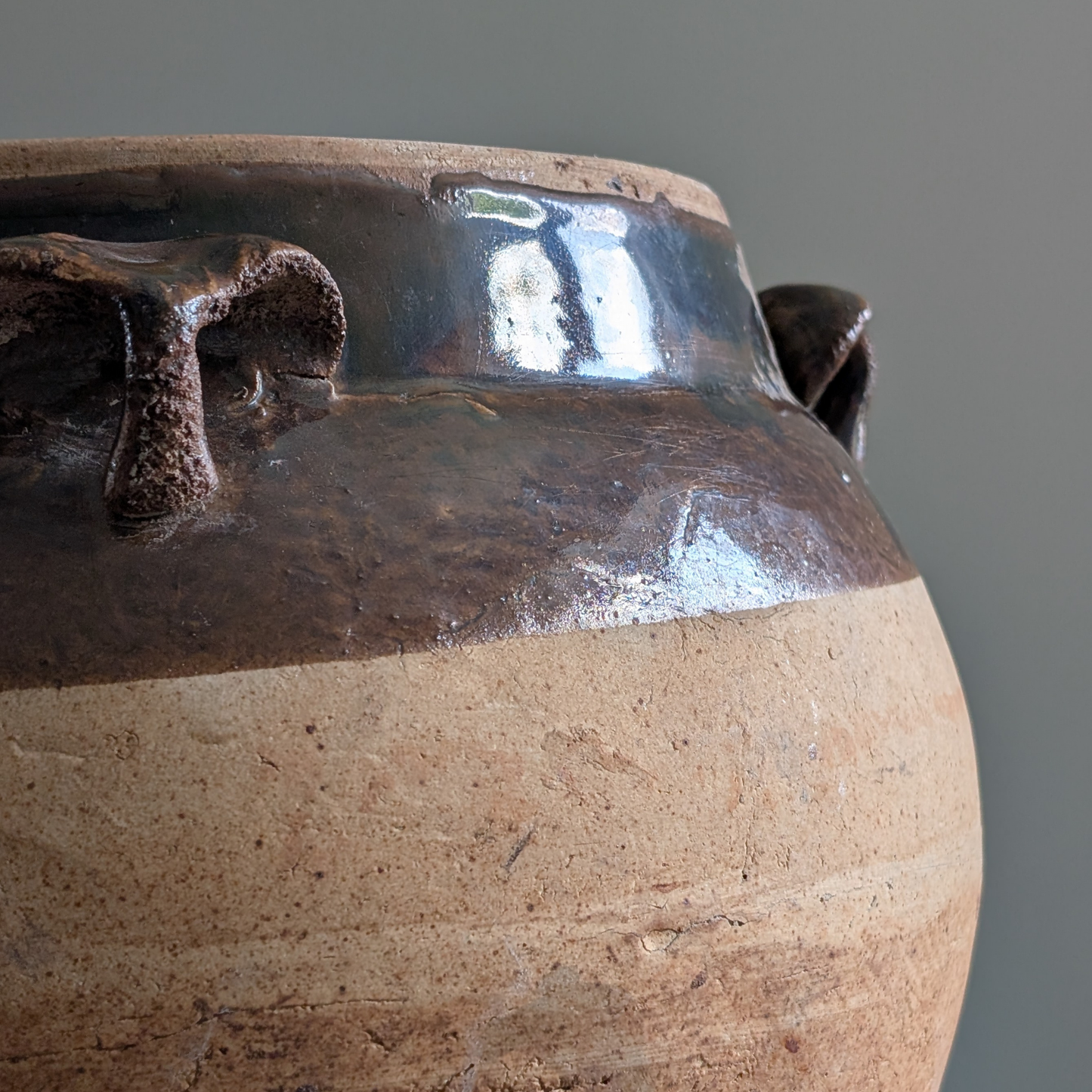 Large Half Glaze Brown Pot