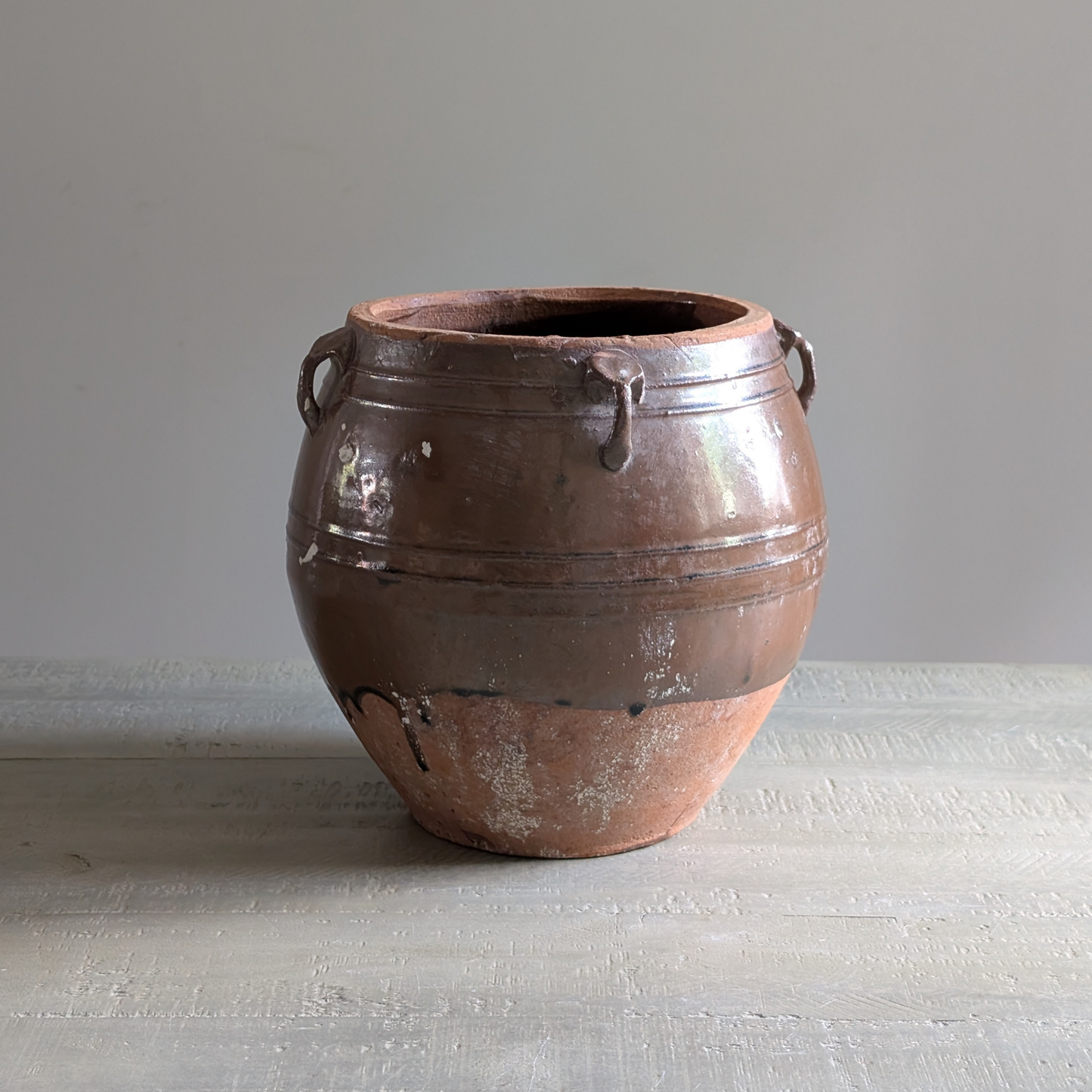 Large Half Glaze Brown Confit Pot 1